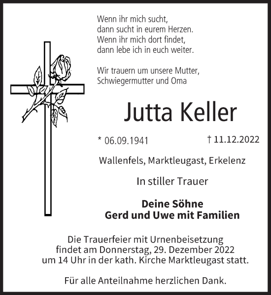 Anzeige von Jutta Keller von MGO
