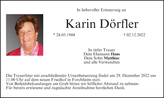 Anzeige von Karin Dörfler von MGO