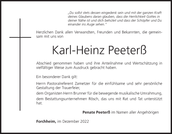 Anzeige von Karl-Heinz Peeterß von MGO