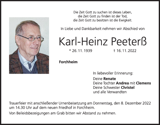 Anzeige von Karl-Heinz Peeterß von MGO