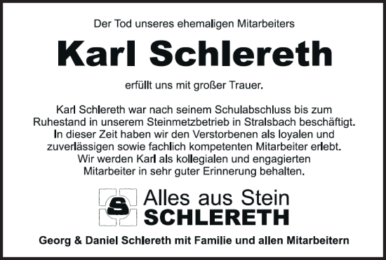 Anzeige von Karl Schlereth von MGO