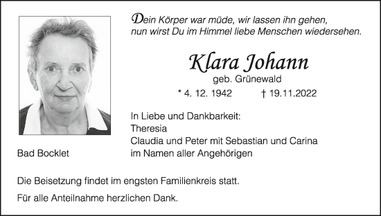 Anzeige von Klara Johann von MGO