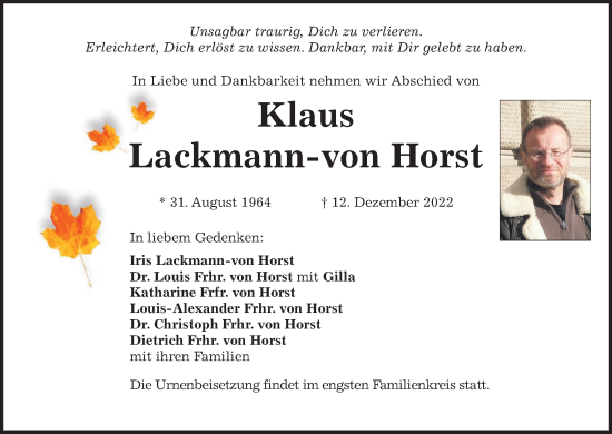Anzeige von Klaus Lackmann-von Horst von MGO