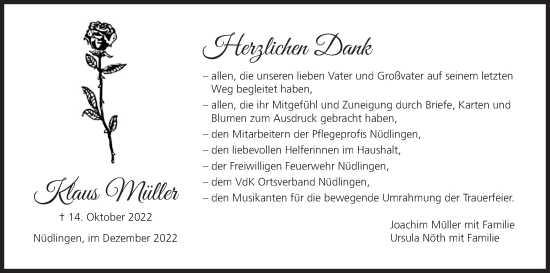 Anzeige von Klaus Müller von MGO