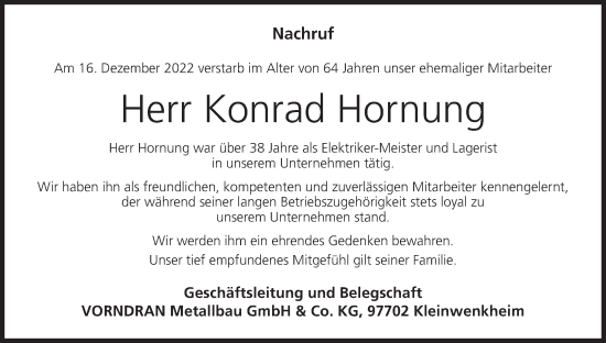 Anzeige von Konrad Hornung von MGO