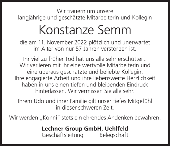 Anzeige von Konstanze Semm von MGO