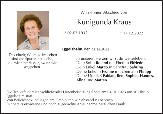 Anzeige von Kunigunda Kraus von MGO