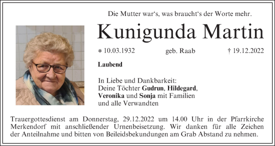 Anzeige von Kunigunda Martin von MGO