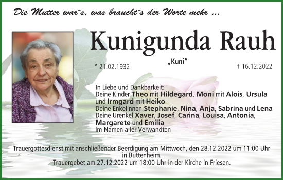 Anzeige von Kunigunda Rauh von MGO