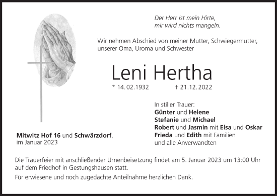 Anzeige von Leni Hertha von MGO