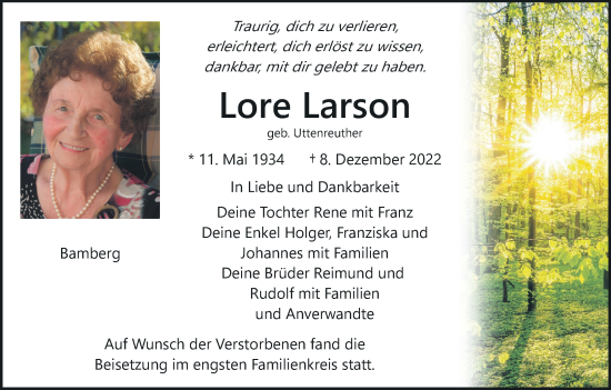 Anzeige von Lore Larson von MGO