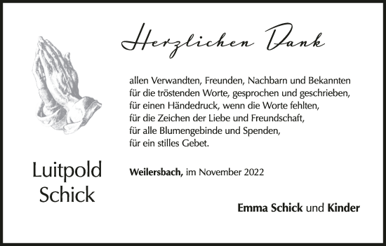 Anzeige von Luitpold Schick von MGO