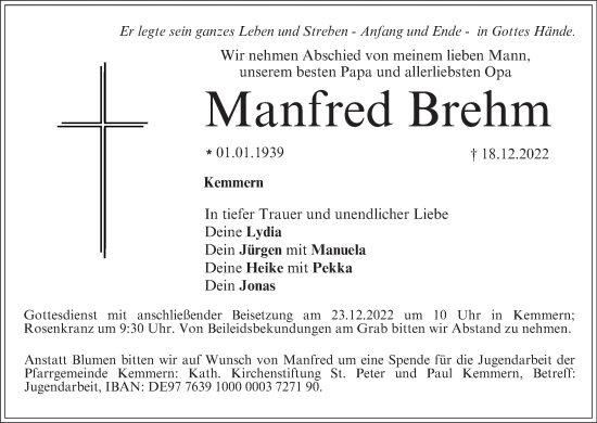 Anzeige von Manfred Brehm von MGO