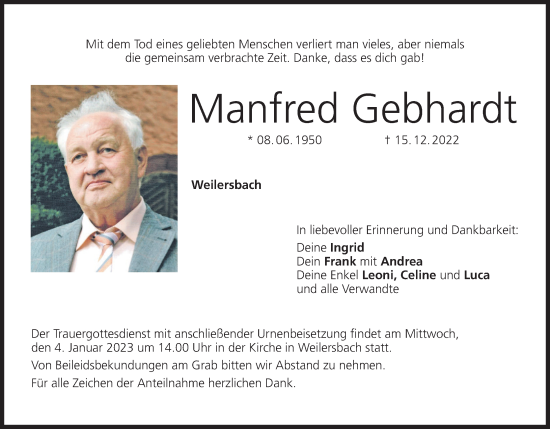Anzeige von Manfred Gebhardt von MGO