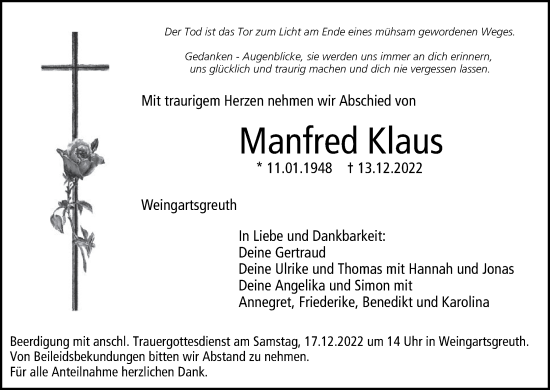 Anzeige von Manfred Klaus von MGO
