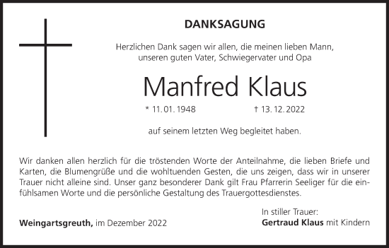 Anzeige von Manfred Klaus von MGO