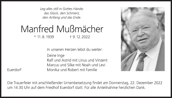 Anzeige von Manfred Mußmächer von MGO