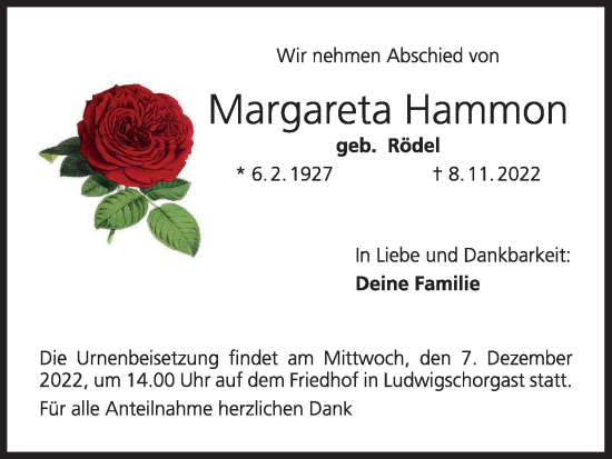 Anzeige von Margareta Hammon von MGO