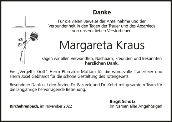 Anzeige von Margareta Kraus von MGO