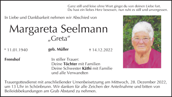 Anzeige von Margareta Seelmann von MGO
