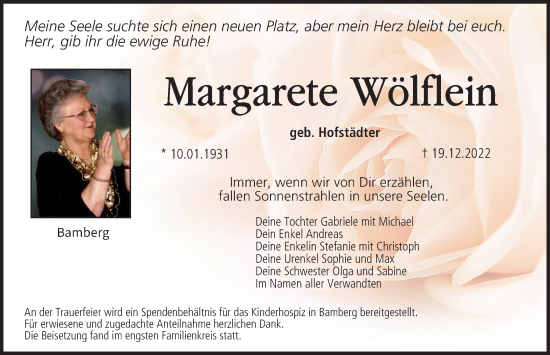 Anzeige von Margarete Wölflein von MGO