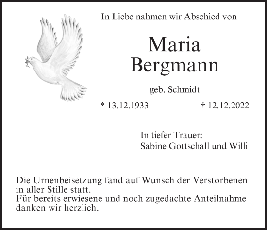 Anzeige von Maria Bergmann von MGO