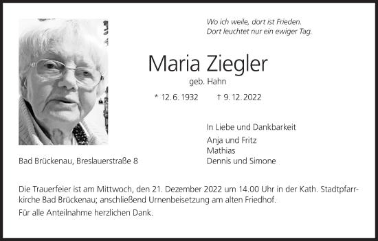 Anzeige von Maria Ziegler von MGO