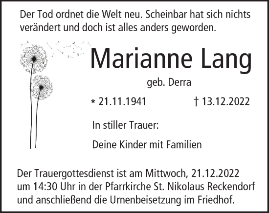 Anzeige von Marianne Lang von MGO