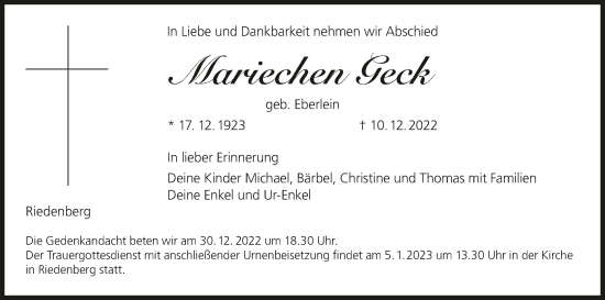 Anzeige von Mariechen Geck von MGO