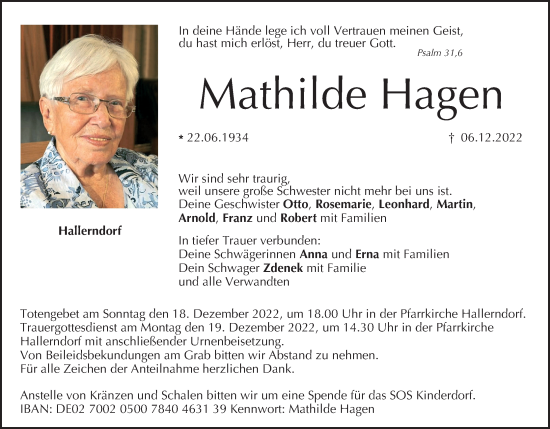 Anzeige von Mathilde Hagen von MGO