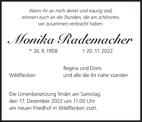 Anzeige von Monika Rademacher von MGO