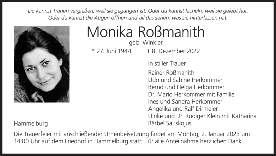 Anzeige von Monika Roßmanith von MGO