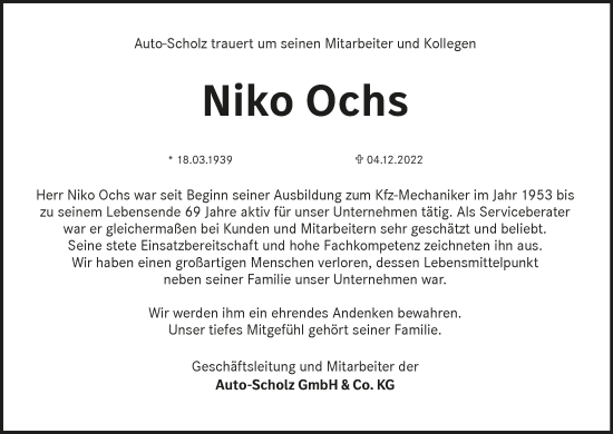 Anzeige von Niko Ochs von MGO