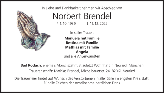 Anzeige von Norbert Brendel von MGO