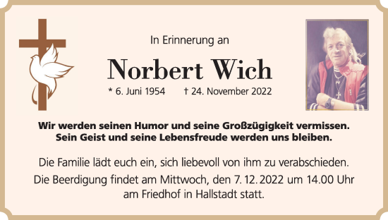 Anzeige von Norbert Wich von MGO