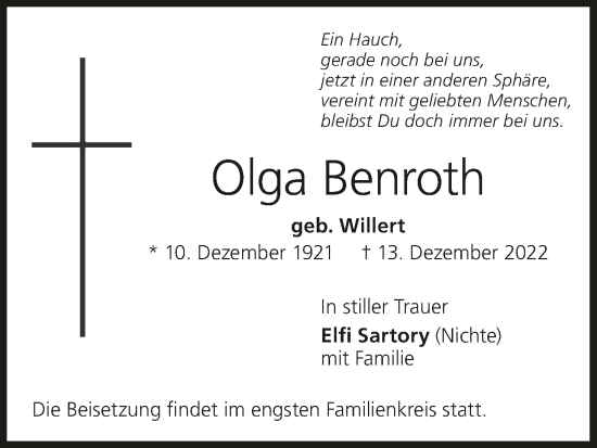Anzeige von Olga Benroth von MGO