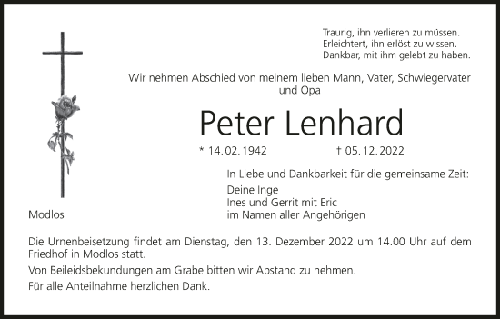Anzeige von Peter Lenhard von MGO