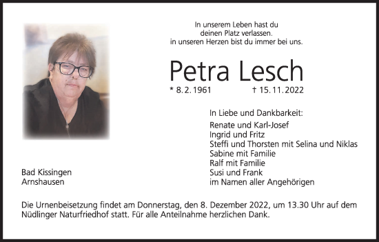 Anzeige von Petra Lesch von MGO