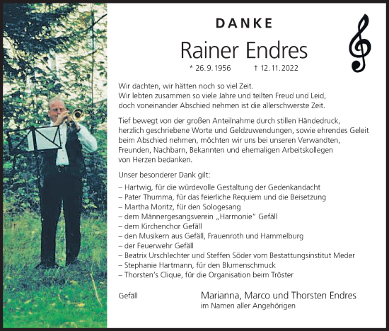 Anzeige von Rainer Endres von MGO