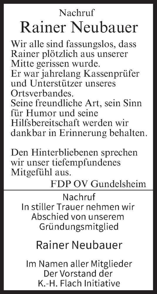 Anzeige von Rainer Neubauer von MGO