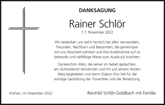 Anzeige von Rainer Schlör von MGO