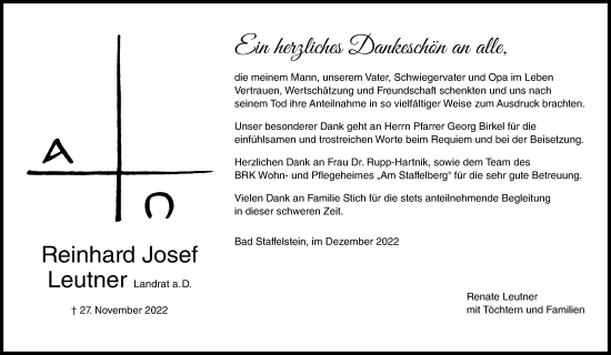 Anzeige von Reinhard Leutner von MGO