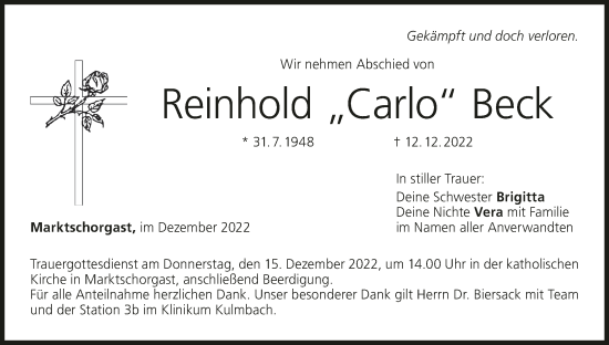 Anzeige von Reinhold Beck von MGO