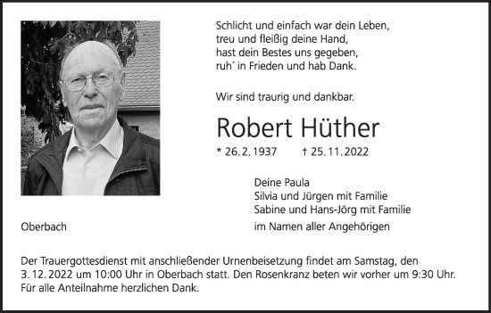 Anzeige von Robert Hüther von MGO