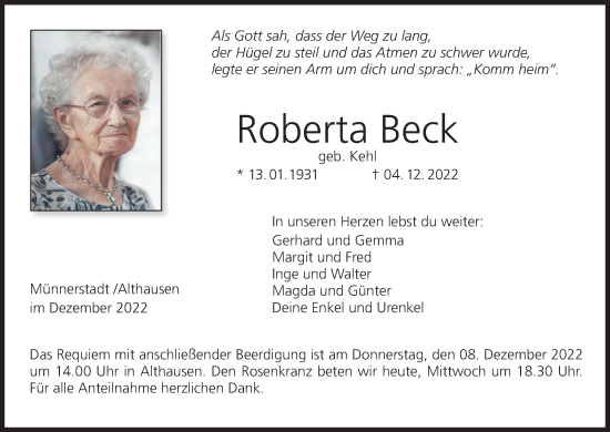 Anzeige von Roberta Beck von MGO