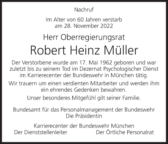 Anzeige von Robert Heinz Müller von MGO
