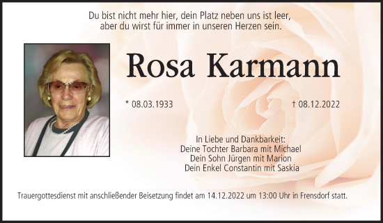 Anzeige von Rosa Karmann von MGO