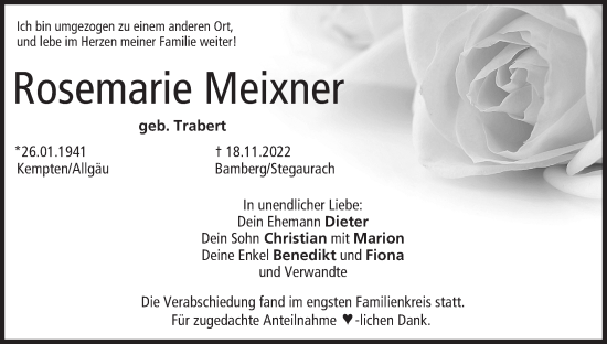 Anzeige von Rosemarie Meixner von MGO