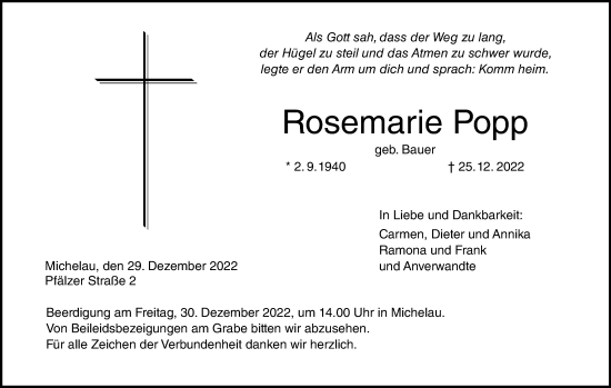 Anzeige von Rosemarie Popp von MGO