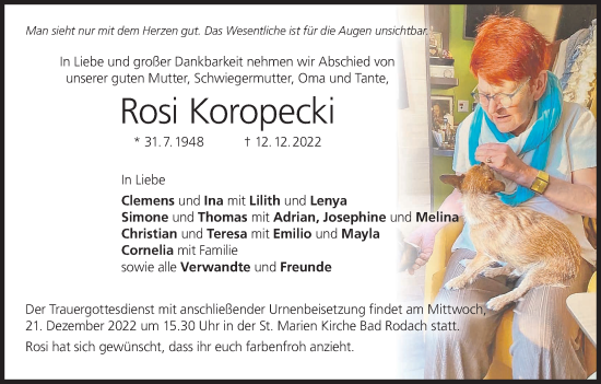Anzeige von Rosi Koropecki von MGO